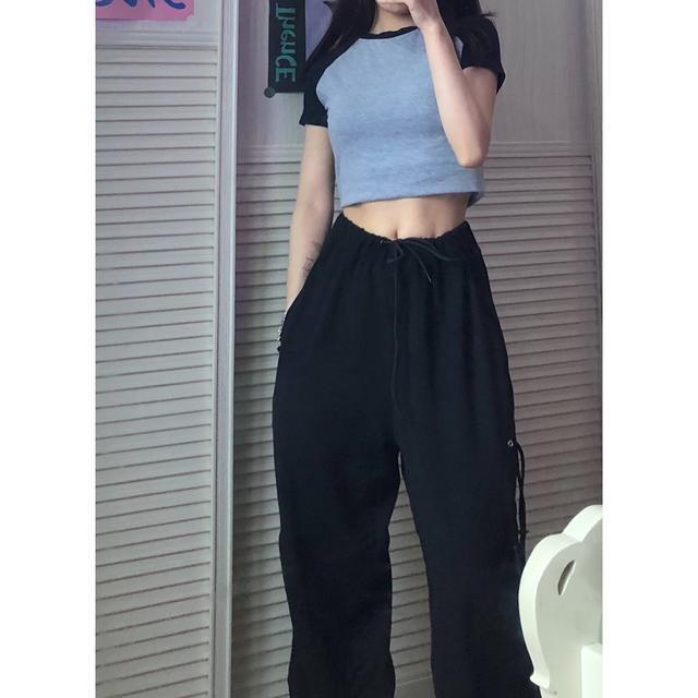 Set Áo Thun Raglan Ngắn Tay + Quần Yếm Màu Nhuộm Phong Cách Đường Phố Mỹ Thời Trang Mùa Hè Cho Nữ