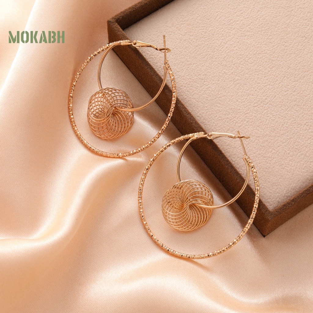 1 Đôi Bông Tai Tròn Hai Lớp Bằng Kim Loại Thời Trang