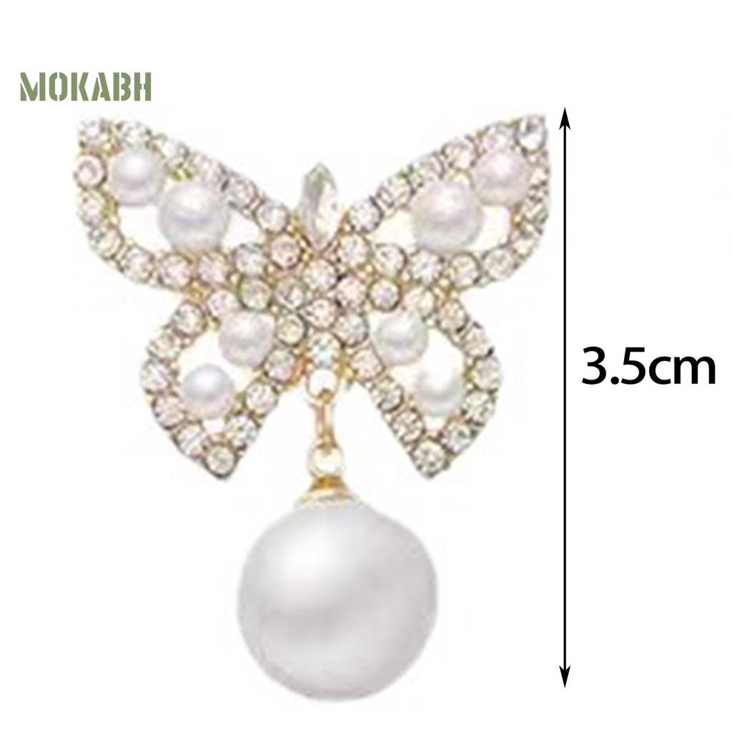 [Mới] 1 Cặp Bông Tai Thả Hình Bướm Rỗng Đính Kim Cương Giả Và Ngọc Trai Phong Cách Pháp Thanh Lịch