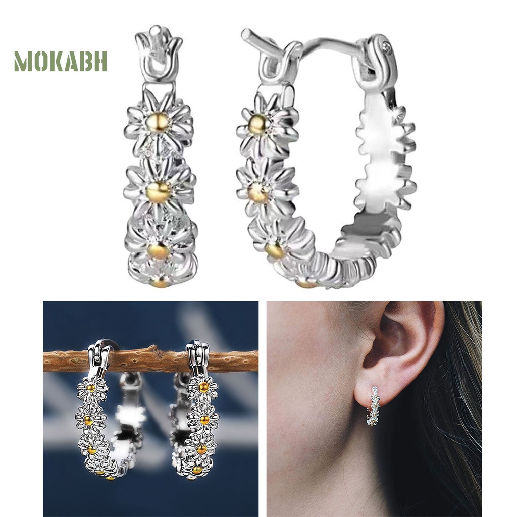 1 Đôi Bông Tai Tròn Họa Tiết Hoa Lấp Lánh Thời Trang Cho Nữ