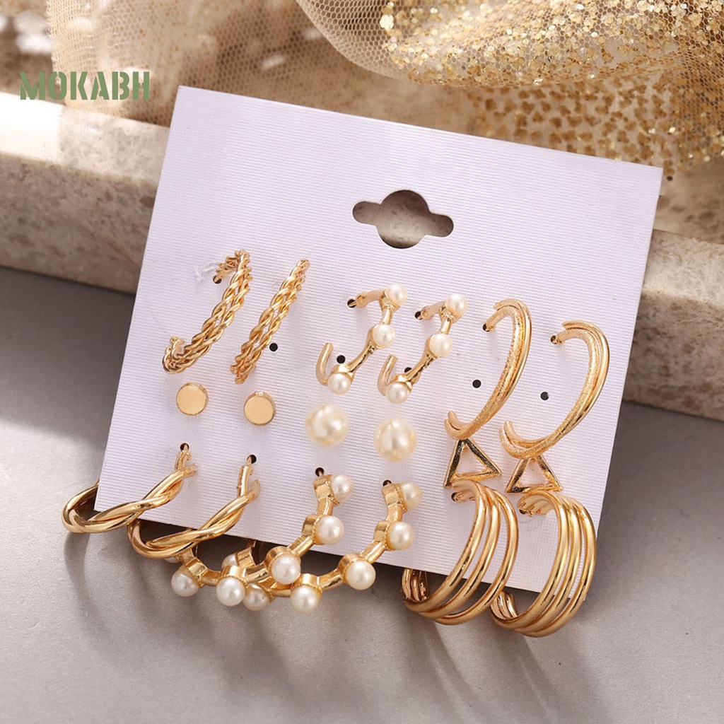 Set 9 Đôi Bông Tai Mạ Điện Đính Ngọc Trai Giả Thanh Lịch Cho Nữ