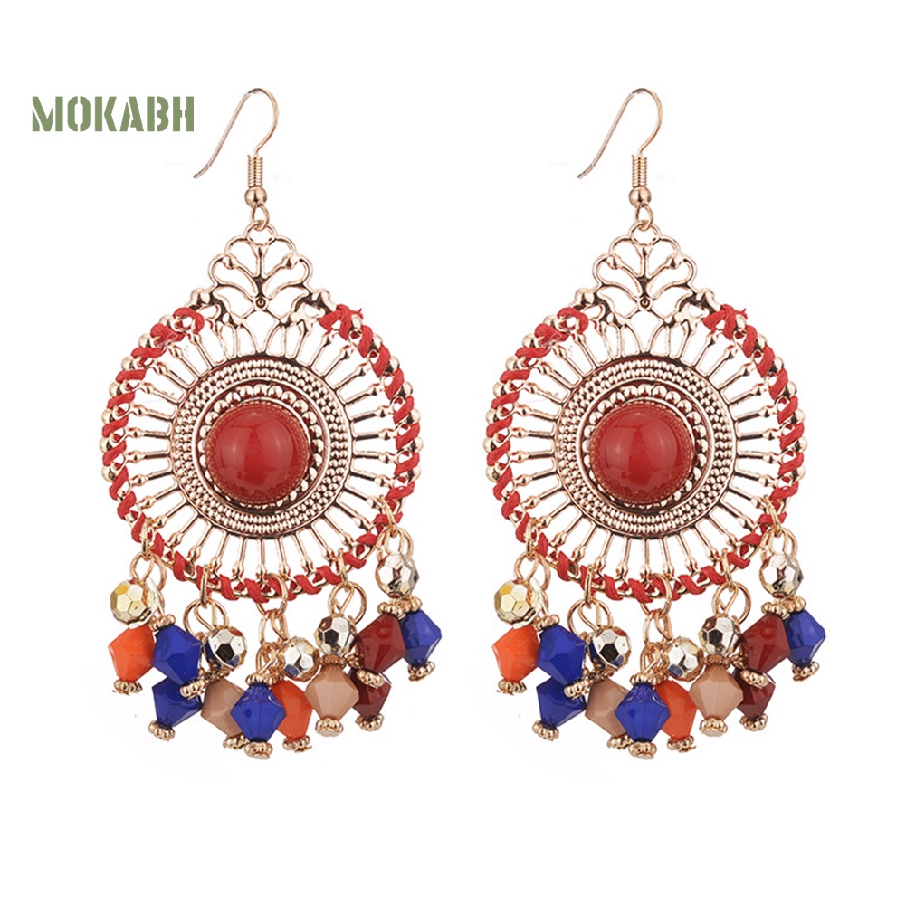 Bông Tai Chuỗi Hạt Phối Tua Rua Phong Cách Bohemia Thời Trang Cho Nữ