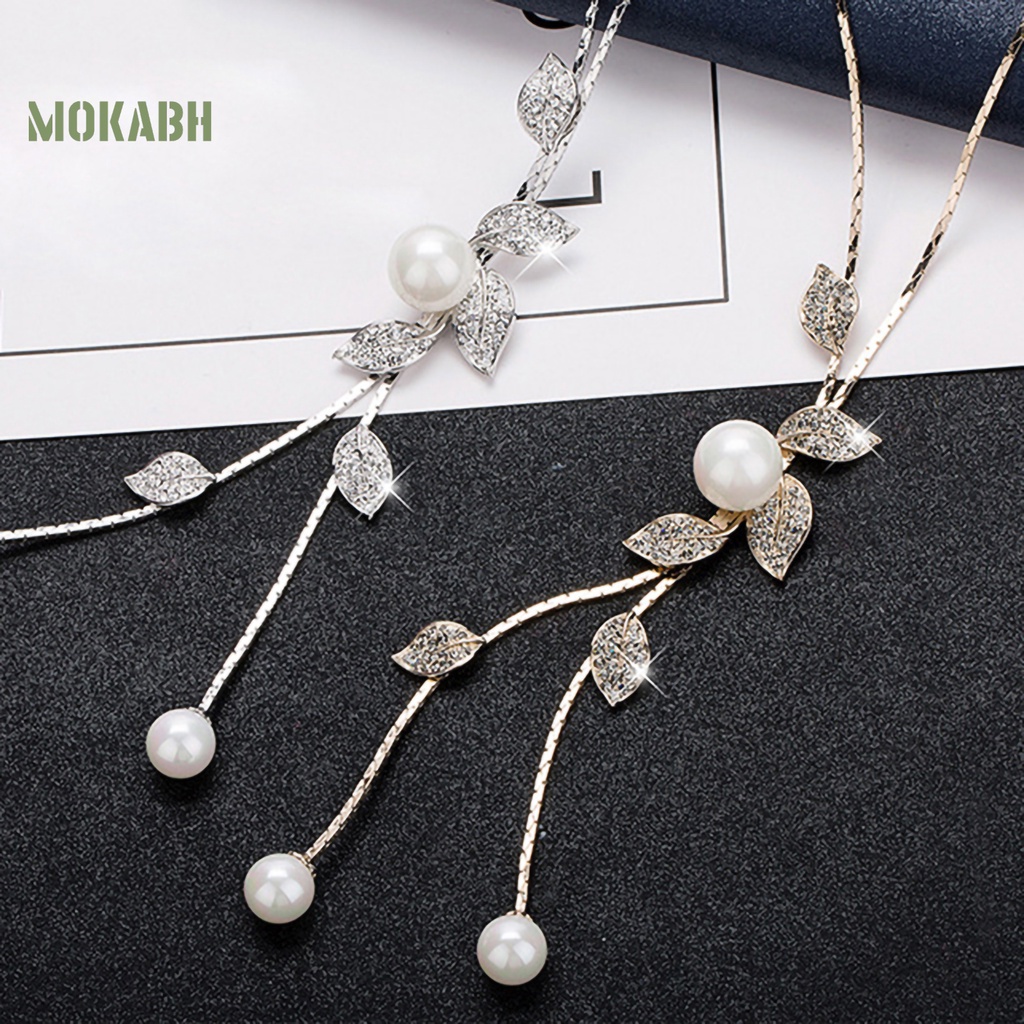 Vòng cổ Mặt Hình Lá Đính Ngọc Trai Nhân Tạo Phối Tua Rua Thời Trang Cho Nữ