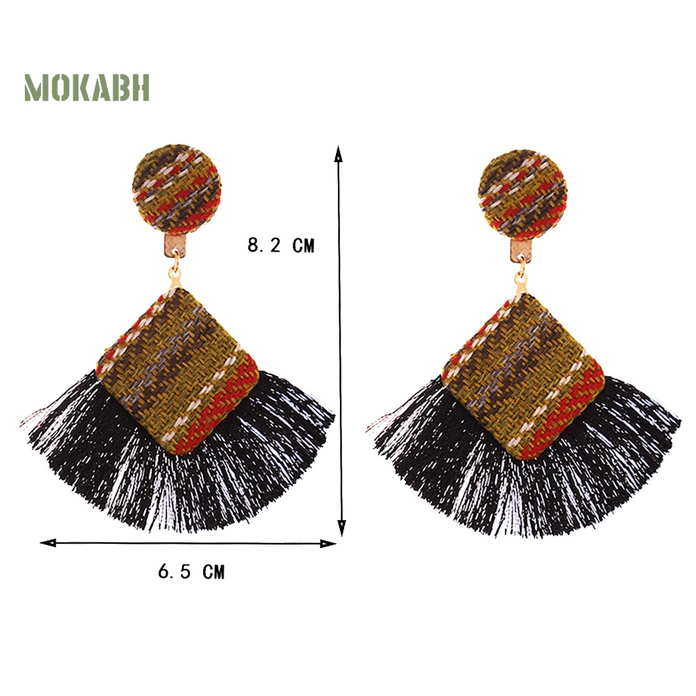 [Hot] Bông Tai Hình Thoi Tua Rua Phong Cách Retro