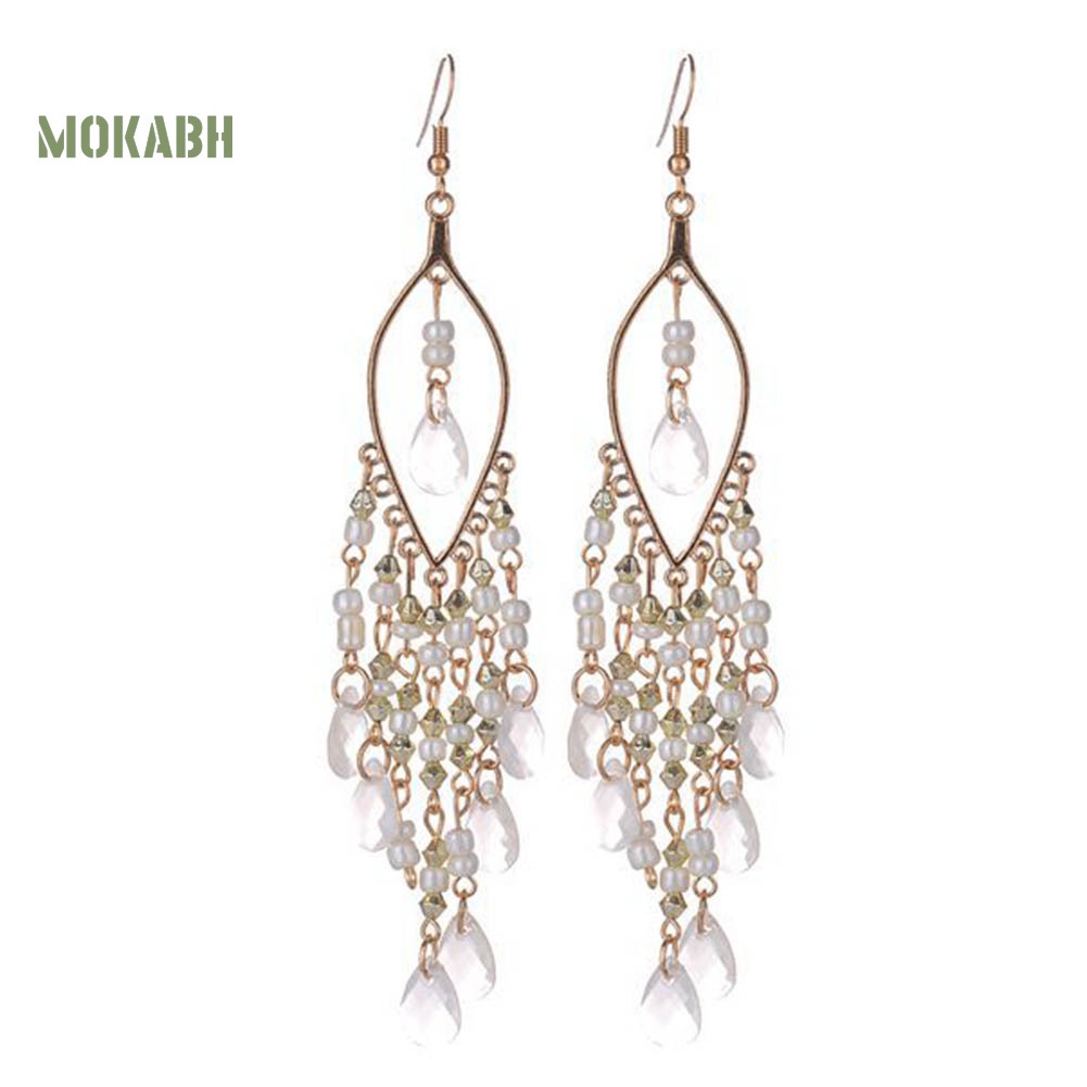 Abh Bông Tai Dạng Móc Đính Đá Và Tua Rua Theo Phong Cách Bohemian