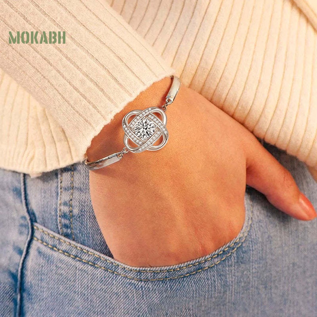 [Mới] Vòng Tay Hợp Kim Mạ Điện Hình Cỏ Bốn Lá Đính Đá Sáng Bóng Có Thể Điều Chỉnh Trang Trí Cho Nữ