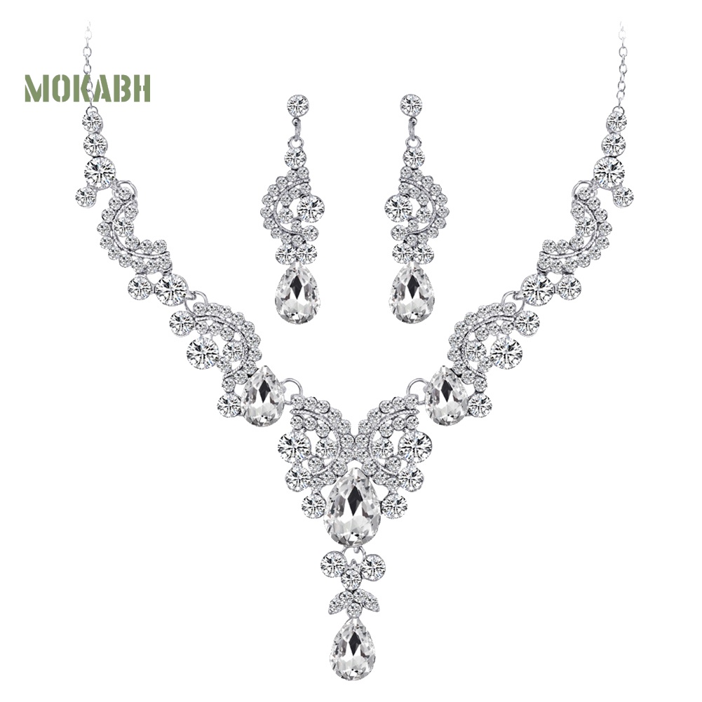 Bộ Vòng cổ + Bông Tai HìNh GiọT NướC ĐíNh Đá Sang TrọNg