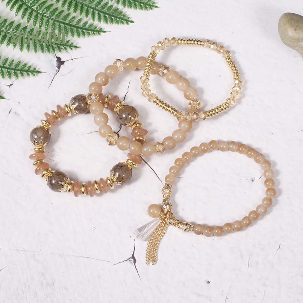 Set 4 Vòng Tay Chuỗi Hạt Phong Cách Boho Cho Nữ