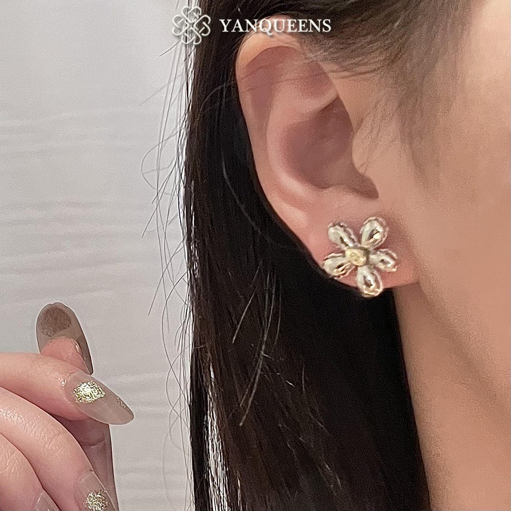 Bạc hoa Necklace Niche thiết kế xương đòn yanqueens chuỗi hoa bông tai tối giản bông tai cho phụ nữ quà tặng