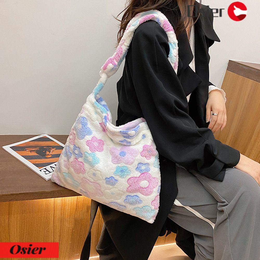 1 Túi Đeo Vai Phủ Lông Họa Tiết Hoa Xinh Xắn Thời Trang Cho Bạn Gái