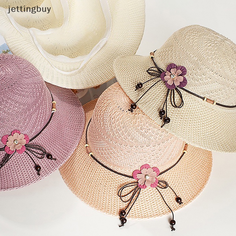 Mũ Cói Che Nắng Phối Dây Da Chống Tia UV Có Thể Gấp Gọn Tiện Dụng