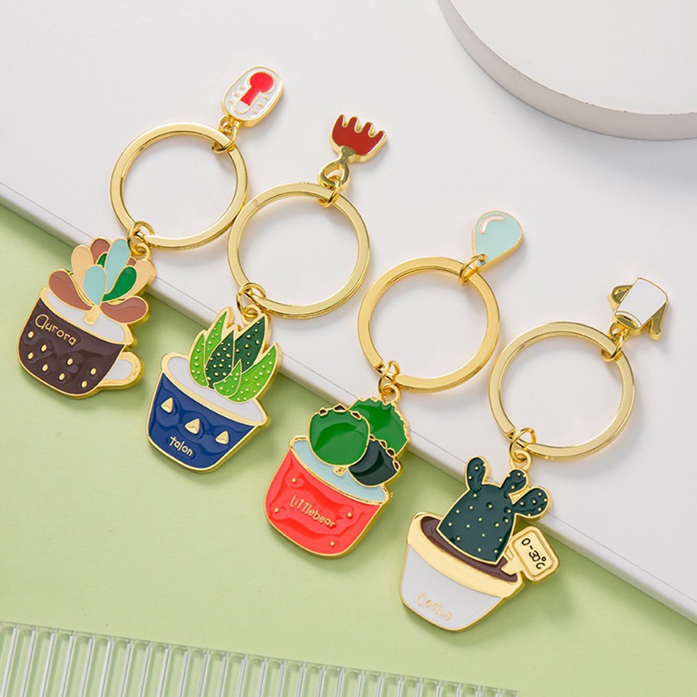 Móc Khóa Kim Loại Hình Chậu Cây Xương Rồng Dễ Thương