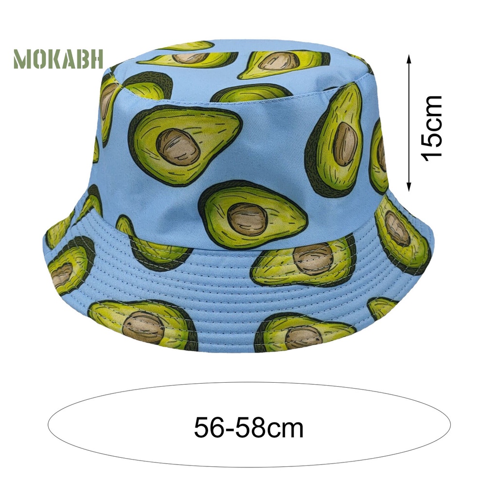 [Mok Abh] Mũ Ngư Dân Hai Mặt Phẳng Thoáng Khí Chống Nắng Thoáng Khí In Họa Tiết Trái Bơ Tươi Mới