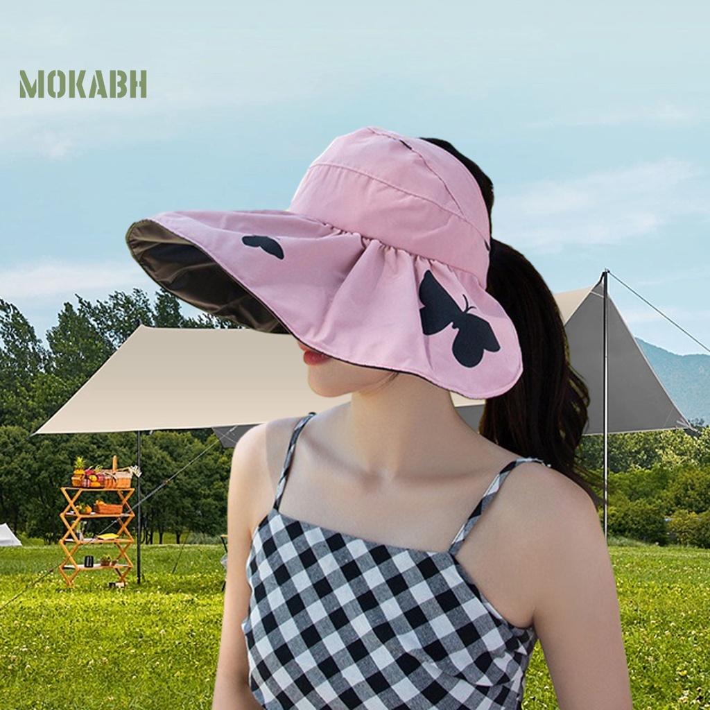 Mũ Lưỡi Trai Hở Chóp Chống Tia UV Họa Tiết Bươm Bướm Có Thể Điều Chỉnh Kích Thước