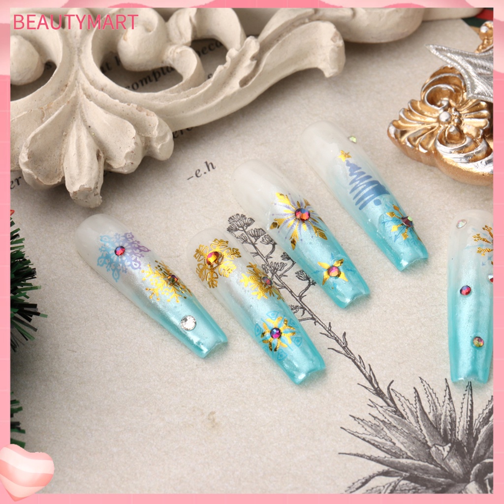 Miếng Dán Móng Tay Tự Dính Không Phai Màu Sắc Tinh Tế Chống Nước Có Thể Tháo Rời Họa Tiết Bông Tuyết Giáng Sinh DIY