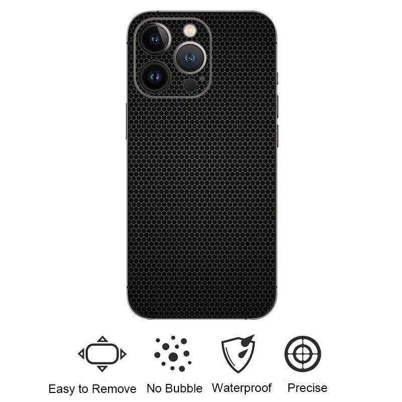 Tổ Ong Decal Da Tương Thích Cho iPhone 14 13 12 Pro Max Mini Mặt Sau Bảo Vệ Màn Hình Bìa Phim 3M Quấn Màu Đen Miếng Dán