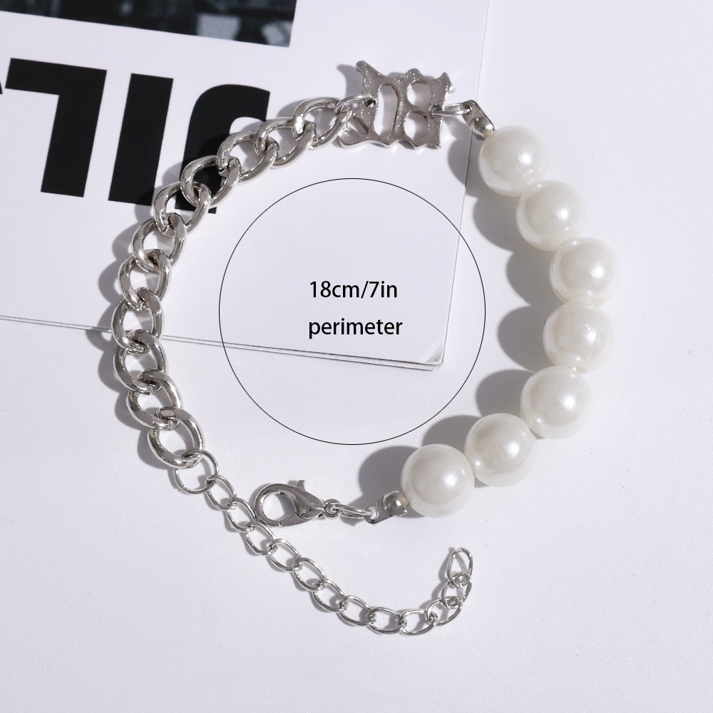Vòng cổ Chuỗi Ngọc Trai Khắc Chữ Phong Cách Punk Hip Hop Sáng Tạo Có Thể Điều Chỉnh Dành Cho Cặp Đôi