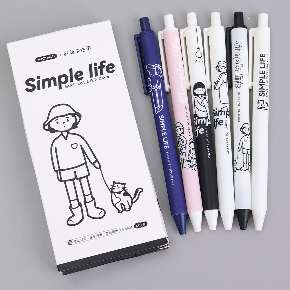 Set 6 Bút Mực Đen Ngòi 0.5mm Họa Tiết Nhân Vật Dễ Thương