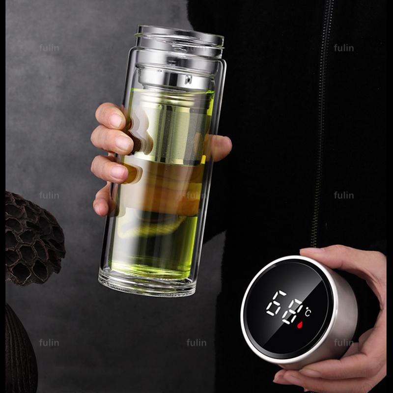 Bình Nước Thủy Tinh Hai Lớp Có Màn Hình LED Hiển Thị Nhiệt Độ
