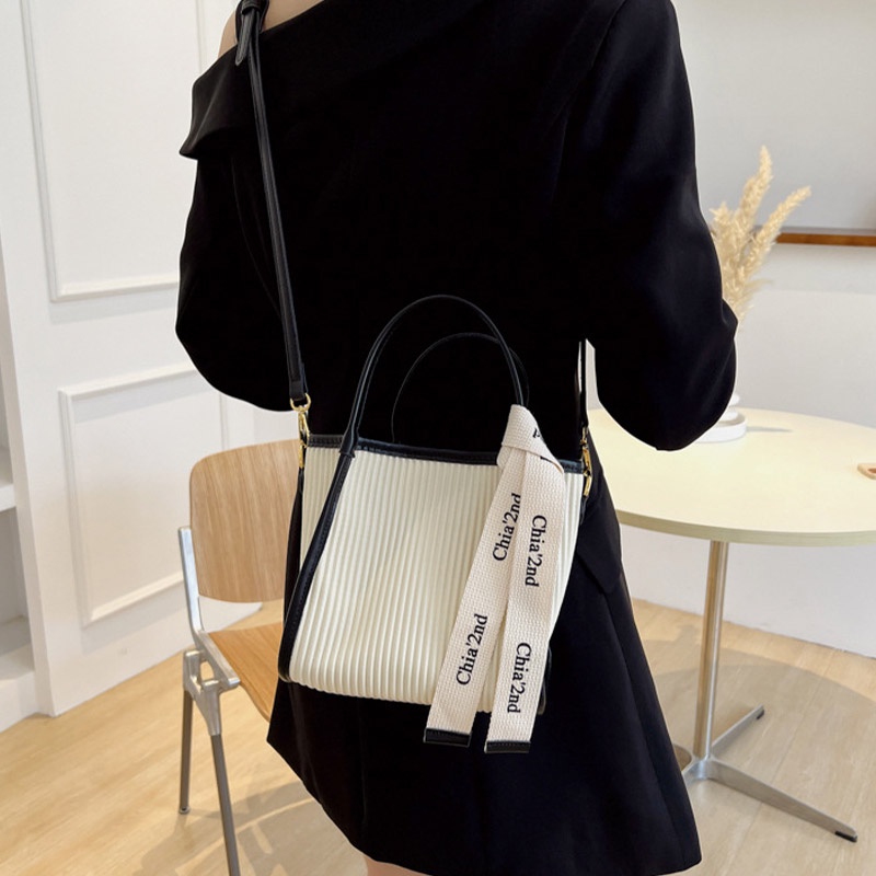 MOUSSON Túi Tote Xếp Li Thắt Nơ Phong Cách Pháp Cho Nữ