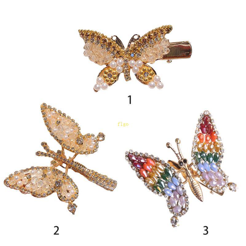 Kẹp Tóc Mái Bằng Kim Loại Hình Bướm Đính Đá Pha Lê Lấp Lánh Cho Nữ