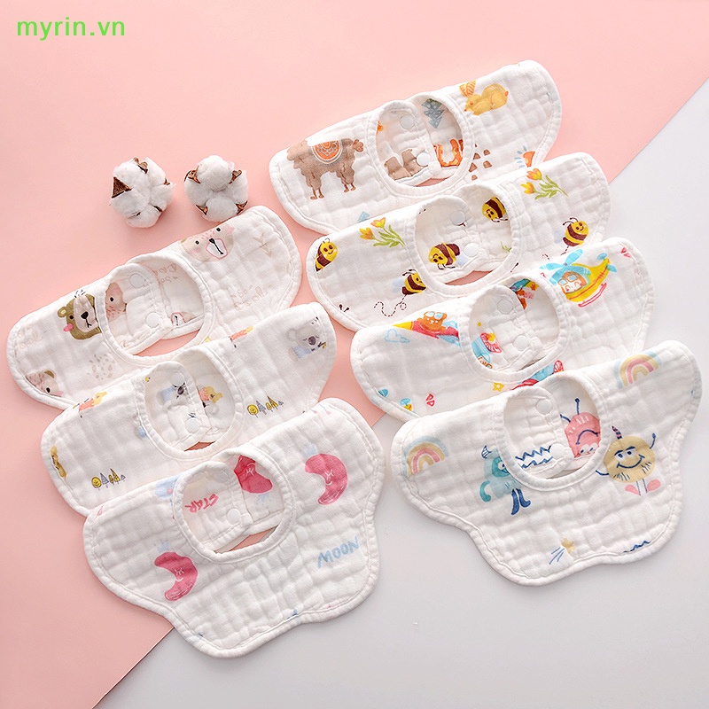 1 Yếm Ăn Cotton 6 Lớp Họa Tiết Hoa Xinh Xắn Cho Bé