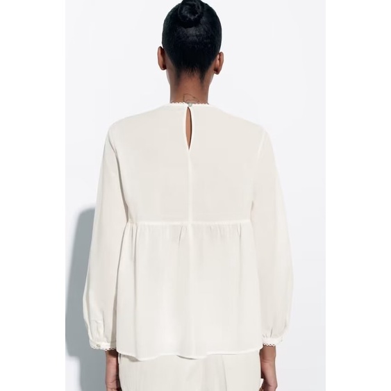 Zara Áo Sơ Mi Trắng Tay Dài Dáng Rộng Phối Ren Thời Trang Mùa Hè Cho Nữ 3666122