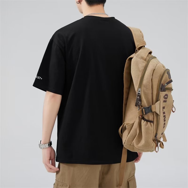 Áo Thun Cotton Ngắn Tay Màu Trơn Phối Túi Thời Trang Đường Phố Mùa Hè Cho Nam