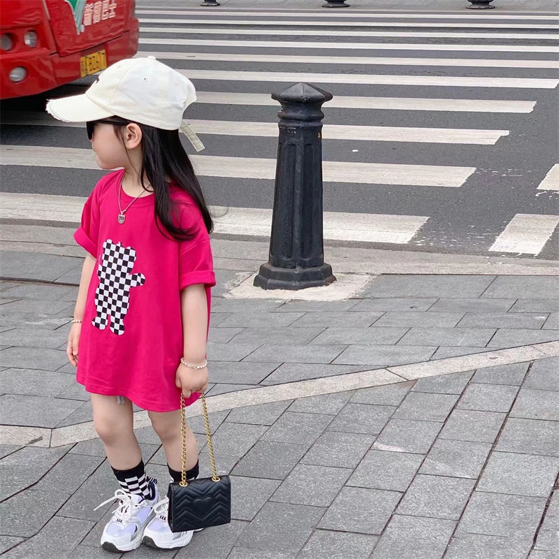 Áo Thun Cotton Màu Trơn Tay Ngắn Dáng Rộng In Họa Tiết Hoạt Hình Phong Cách Hàn Quốc Thời Trang Mùa Hè 2023 Cho Bé Gái