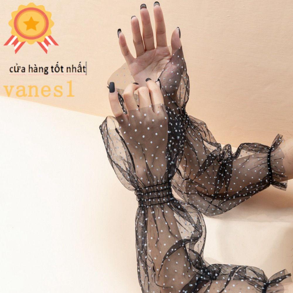 Găng Tay Chống Nắng UV Trong Suốt Bằng Lụa Lạnh Họa Tiết Chấm Bi VANES1