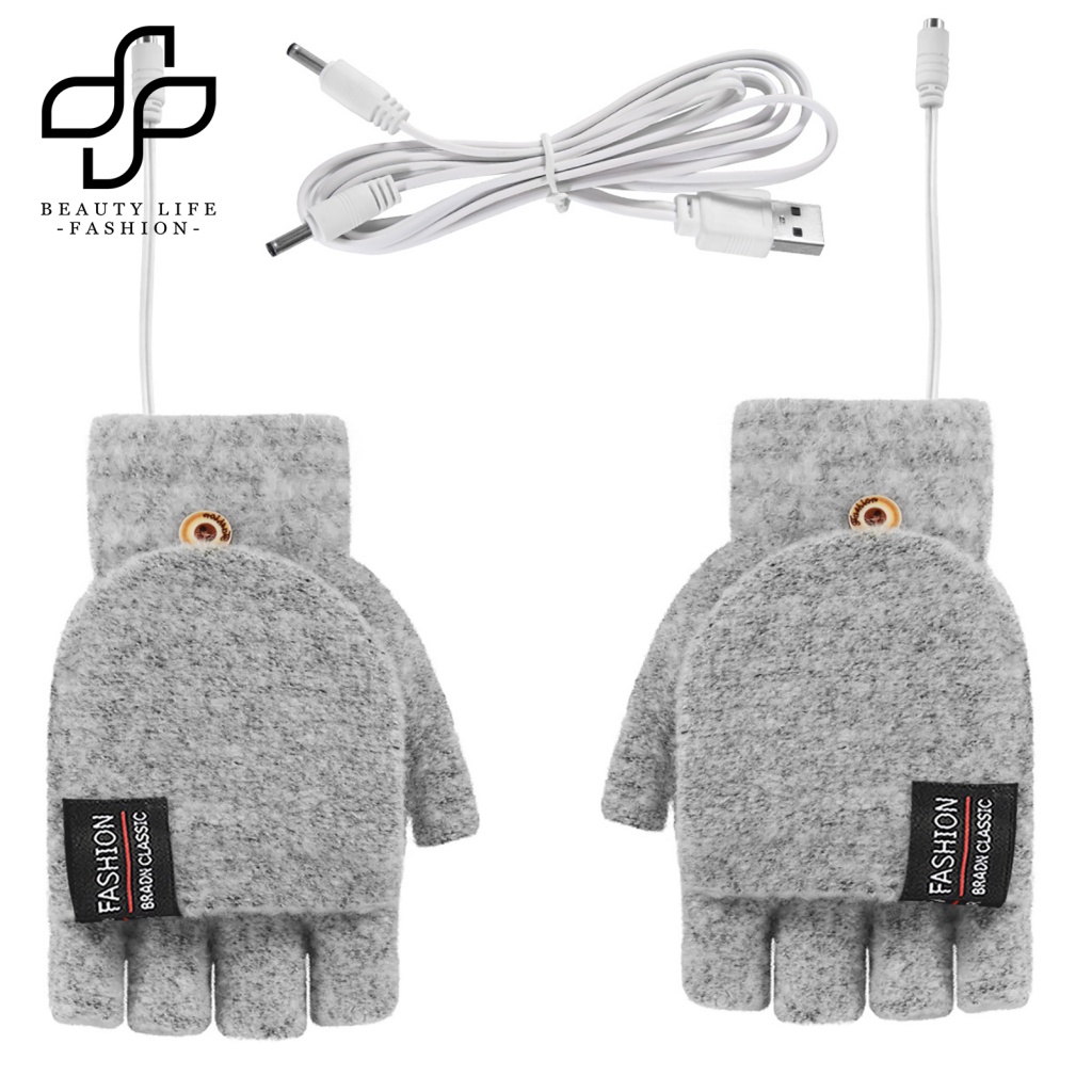 Đôi Găng Tay Hở Ngón Có Đèn Sưởi Ấm Sạc Cổng USB Thời Trang Unisex