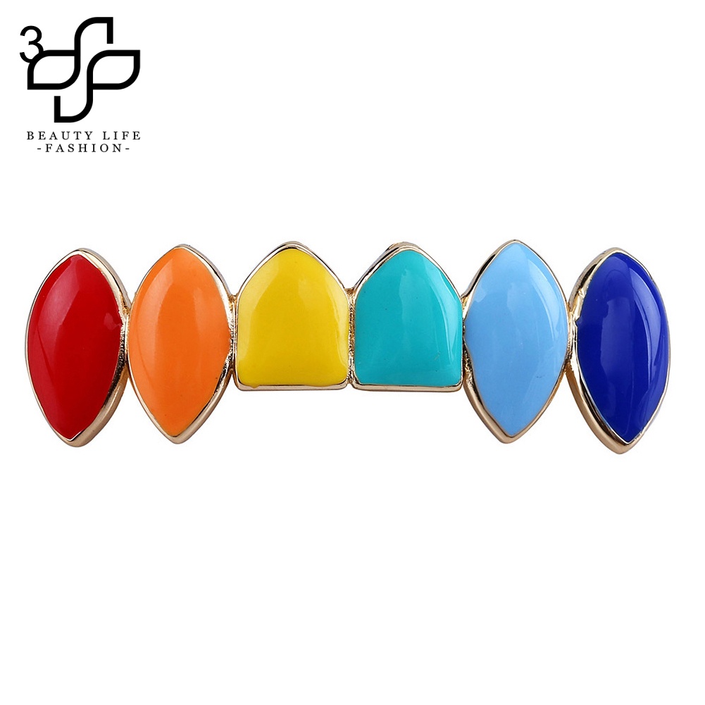 Nắp Răng Nướng Trang Sức Màu Cầu Vồng Thời Trang Hip Hop beautylifefashion