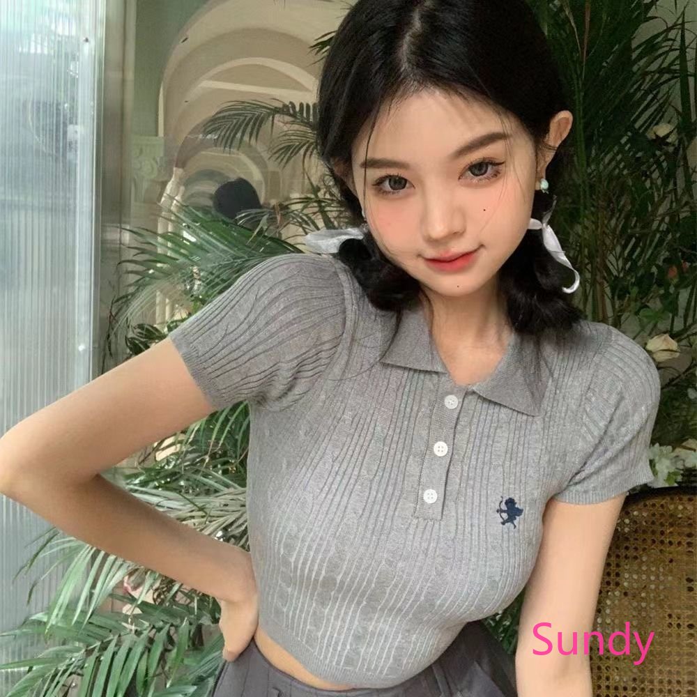Áo Croptop Tay Ngắn Cổ Polo Thời Trang Mùa Hè Cho Nữ
