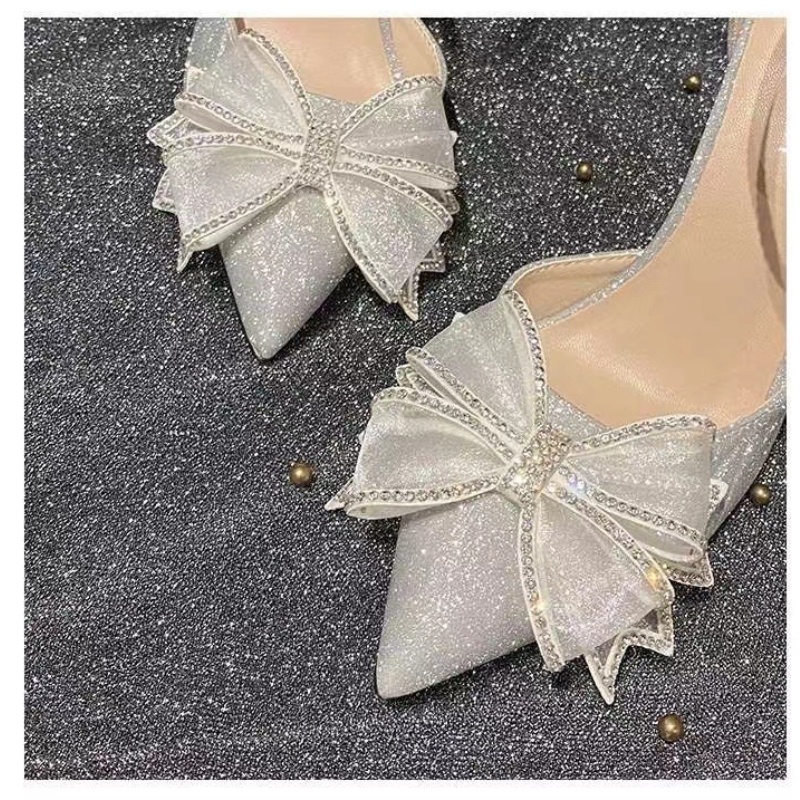 Giày Cao Gót Đính Pha Lê Màu Bạc Thời Trang Mới 2023