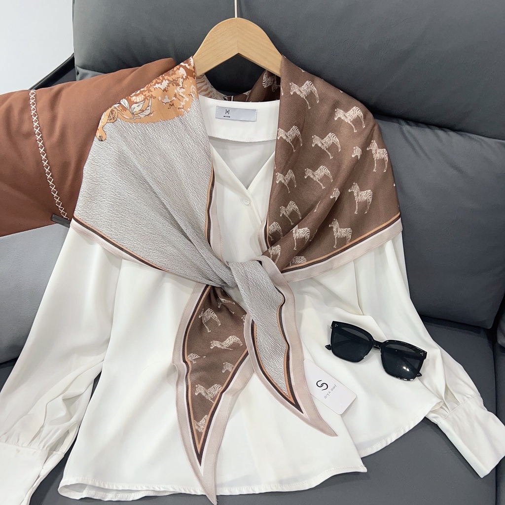 Khăn Choàng Cổ Mỏng In Họa Tiết Ngựa Đính Kim Cương Phong Cách Hàn Quốc Thời Trang Mùa Hè Kích Thước 180 * 38cm Cho Nữ