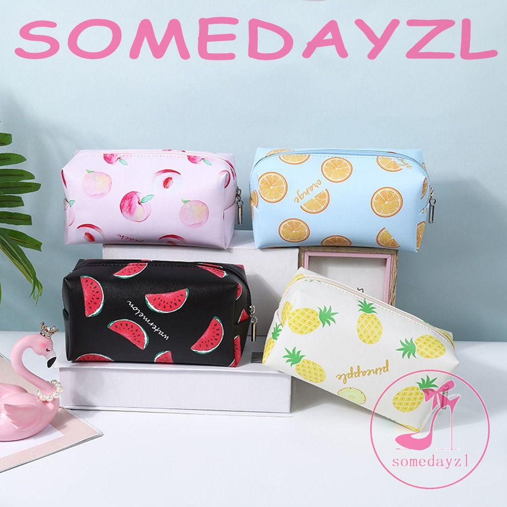 Túi Đựng Mỹ Phẩm Da PU Khóa Kéo Họa Tiết Trái Cây Hoạt Hình Xinh Xắn