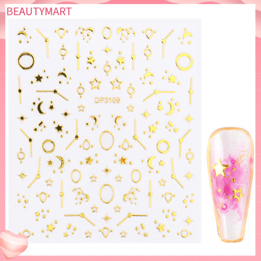 Bộ 3 Miếng Dán Trang Trí Móng Tay Họa Tiết Hình Học Lấp Lánh Sang Trọng Không Phai