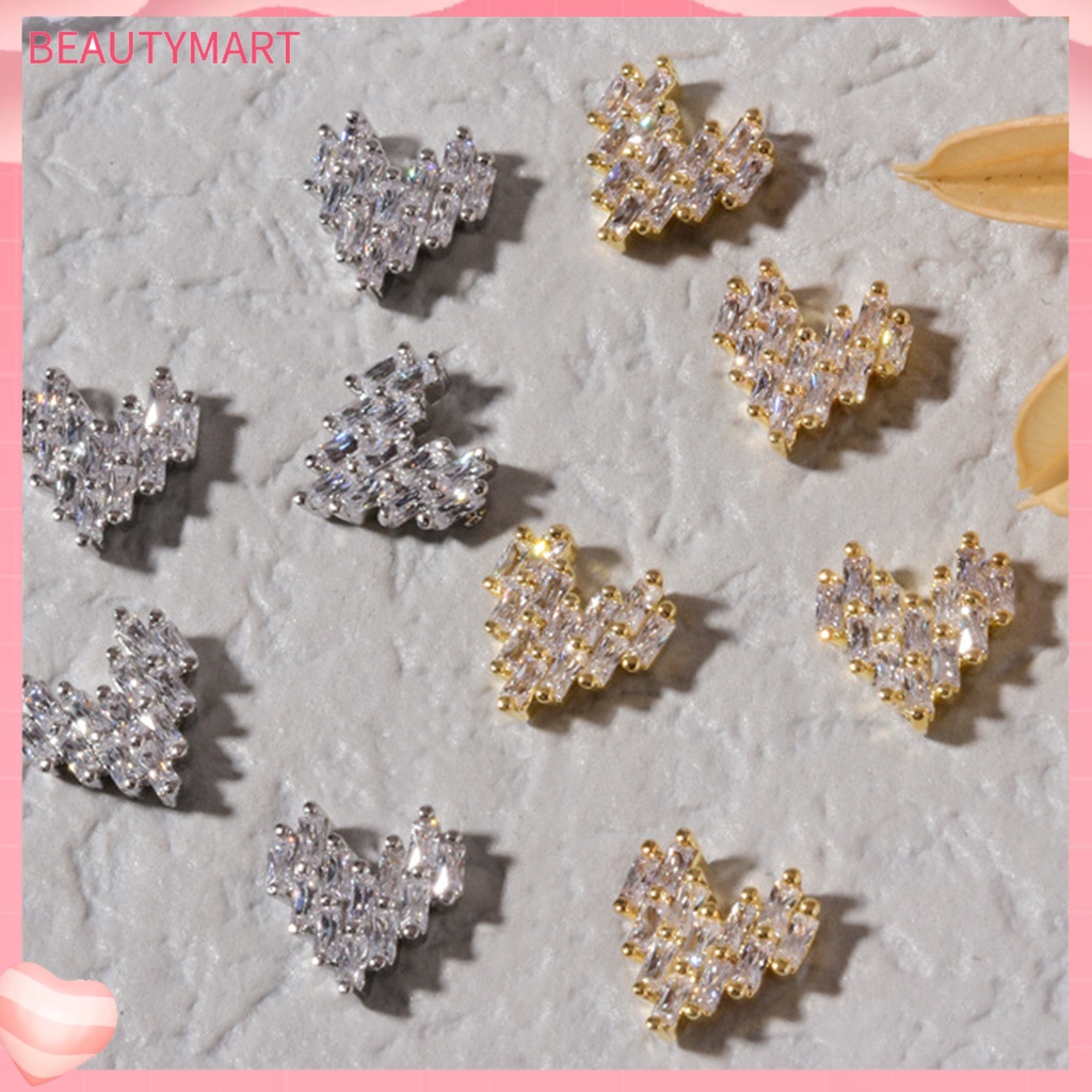 Set 5 Phụ Kiện Trang Trí Móng Tay Hình Trái Tim Đính Đá Zircon