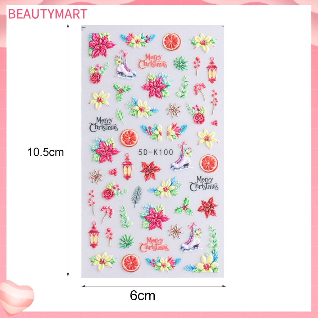 Miếng Dán Trang Trí Móng Tay 5D Không Phai Hình Bông Tuyết Giáng Sinh