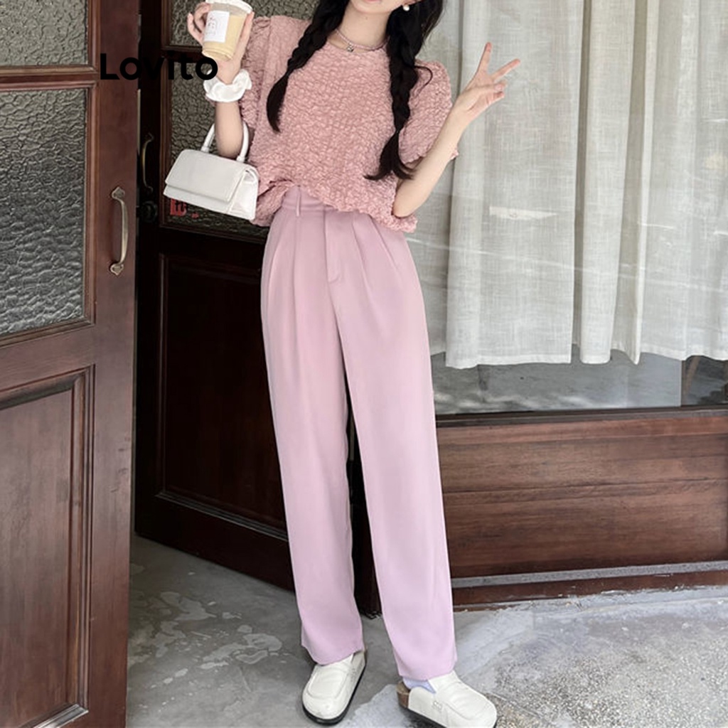 Lovito Áo kiểu trơn ngắn tay giản dị cho nữ LNA10079 (Hồng)