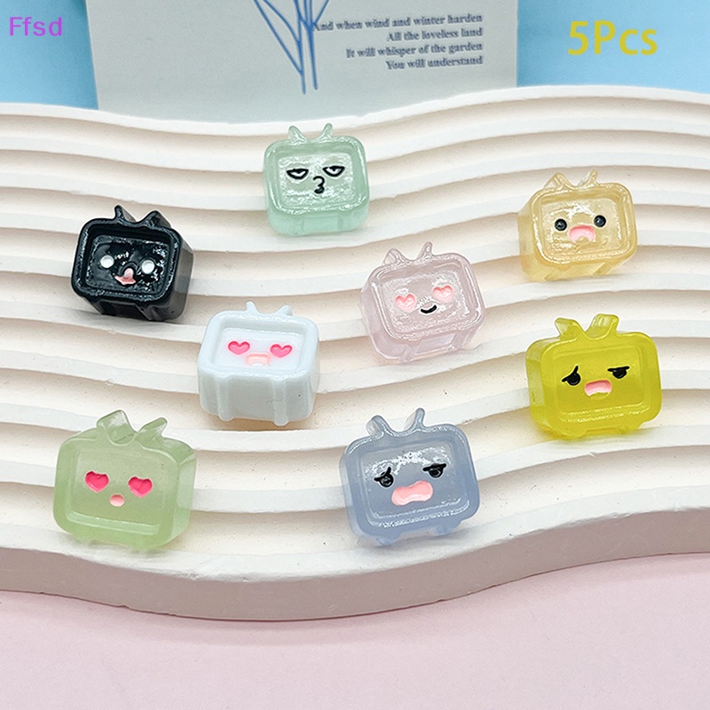 {Ffsd} Bộ 5 Tượng Resin Mini Hình Tv Hoạt Hình Màu Dạ Quang Dễ Thương Trang Trí Bảng Điều Khiển Xe Hơi / Nhà Cửa / Sân Vườn