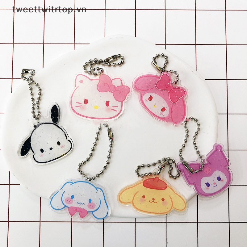 Trtop Sanrio Kuromi Hello Kitty Purin Pachacco Móc Chìa Khóa Bằng Acrylic Dễ Thương Trang Trí Ba Lô Đi Học Cho Bé Gái