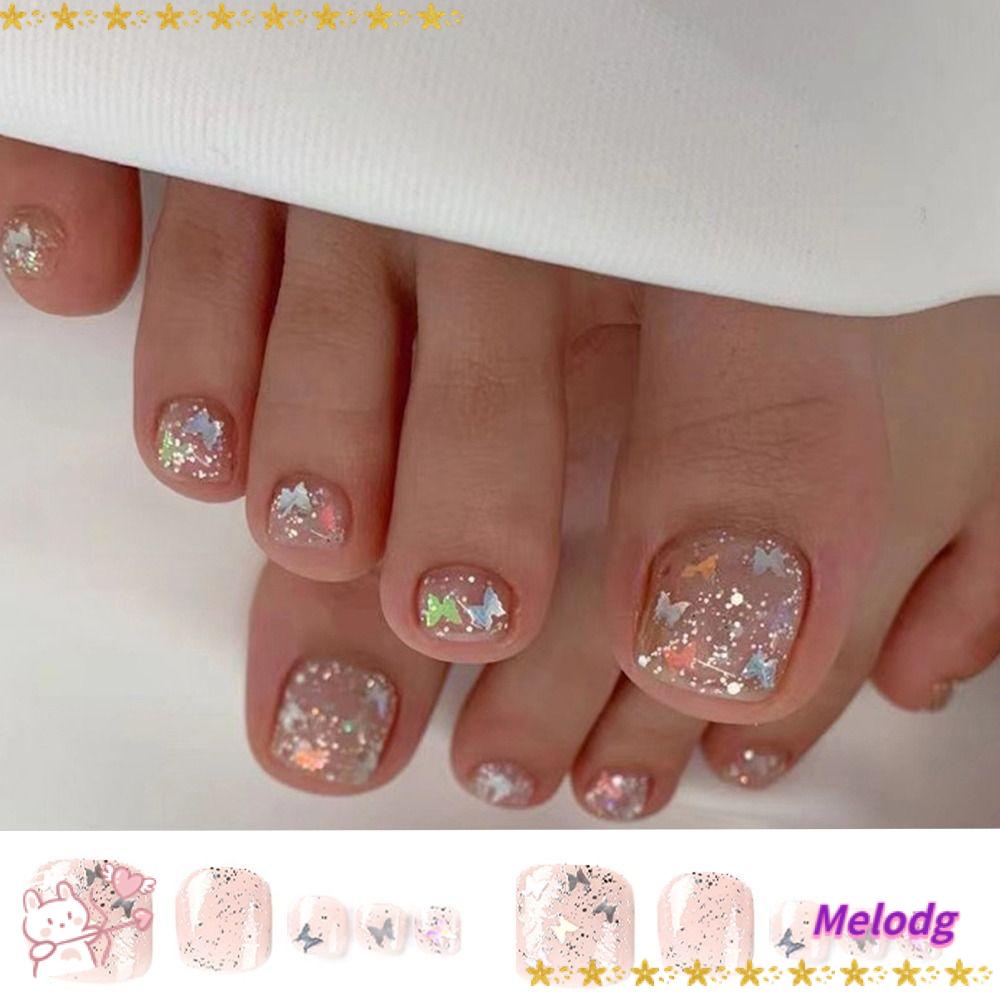 Bộ 24 Móng Chân Giả Hình Vuông Ngắn Phong Cách Pháp