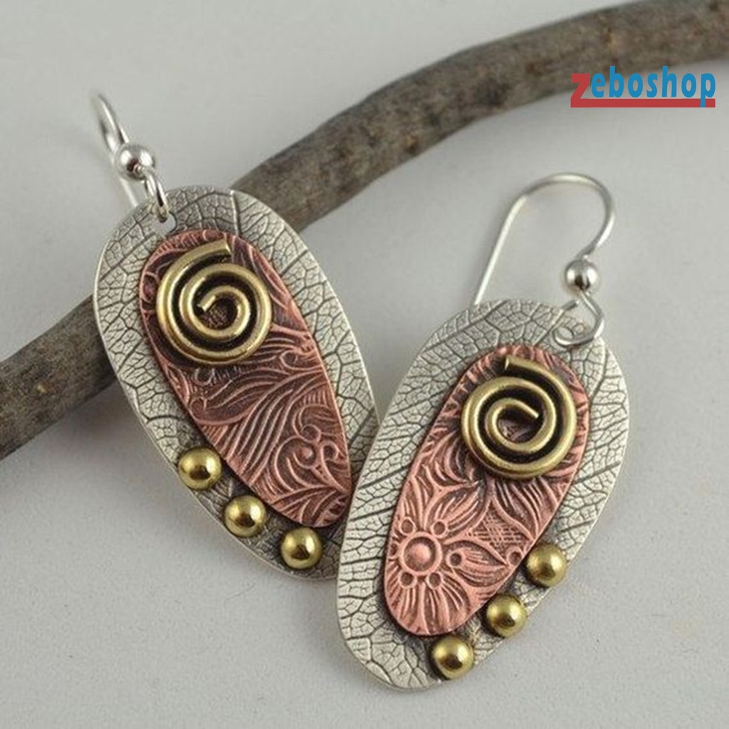 1 Đôi Khuyên Tai Dạng Móc Đính Đá Chạm Khắc Phong Cách Dân Tộc Cổ Điển