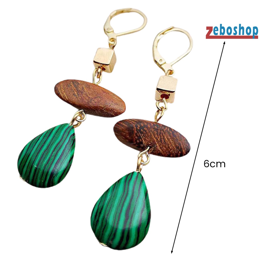 1 Đôi Khuyên Tai Dạng Móc Đính Đá Chạm Khắc Phong Cách Dân Tộc Cổ Điển