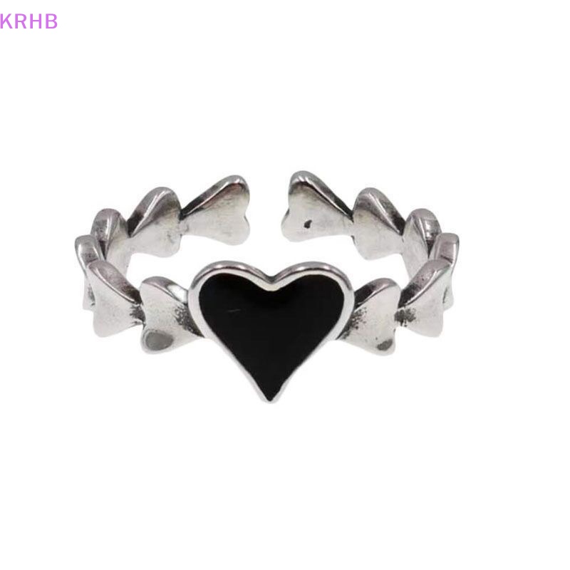 Bộ 2 Nhẫn Hình Trái Tim Màu Đen Phong Cách Vintage Dành Cho Nữ Mới