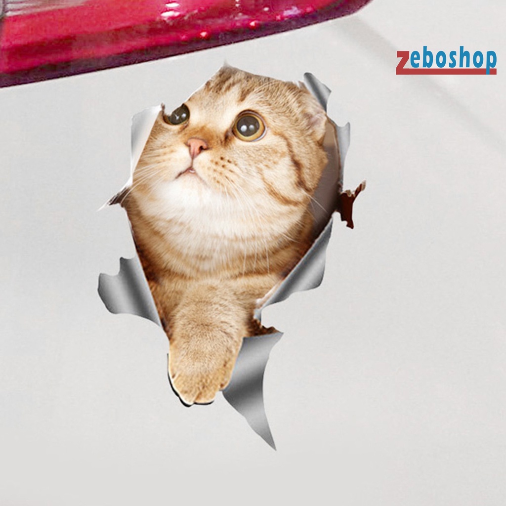 Sticker Dán Xe Hơi Tạo Hiệu Ứng 3D Chống Nước Không Phai Hình Mèo Dễ Thương