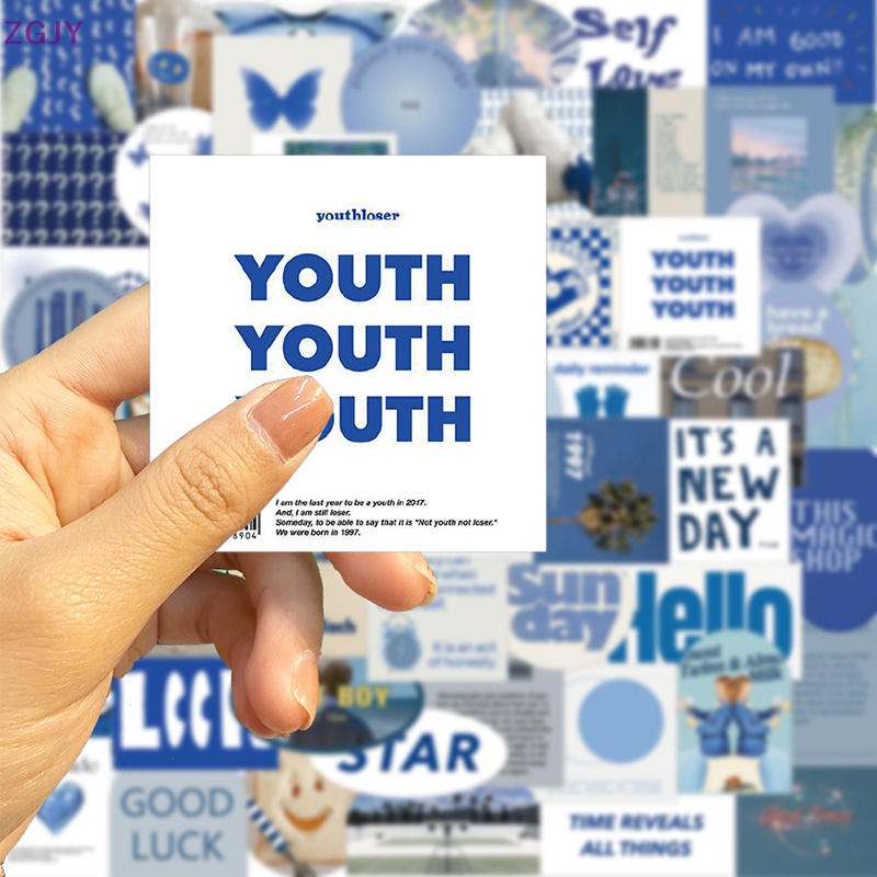 Set 57 Miếng Dán Trang Trí Laptop / Vali Họa Tiết Graffiti Màu Xanh Dương Mới