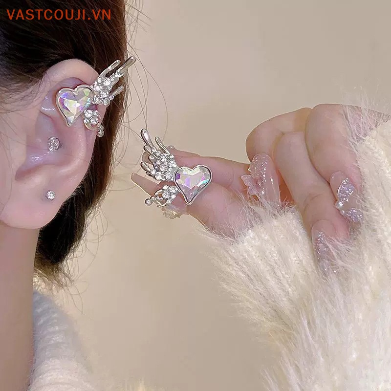 Khuyên Kẹp Vành Tai Hình Trái Tim Đính Đá Nhiều Màu Sắc Thời Trang Cho Nữ