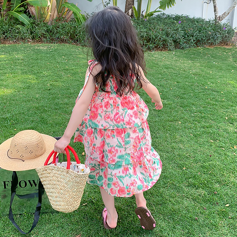 Đầm Hai Dây In Hoa Thời Trang Mùa Hè Cho Bé Gái 2-7 Tuổi